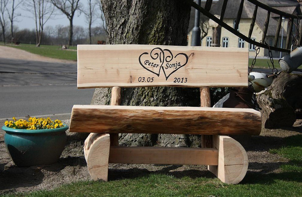 Holzbank Bank Sitzbank Rundholzbank Tisch Gartenmöbel Mit Gravur 1 2M